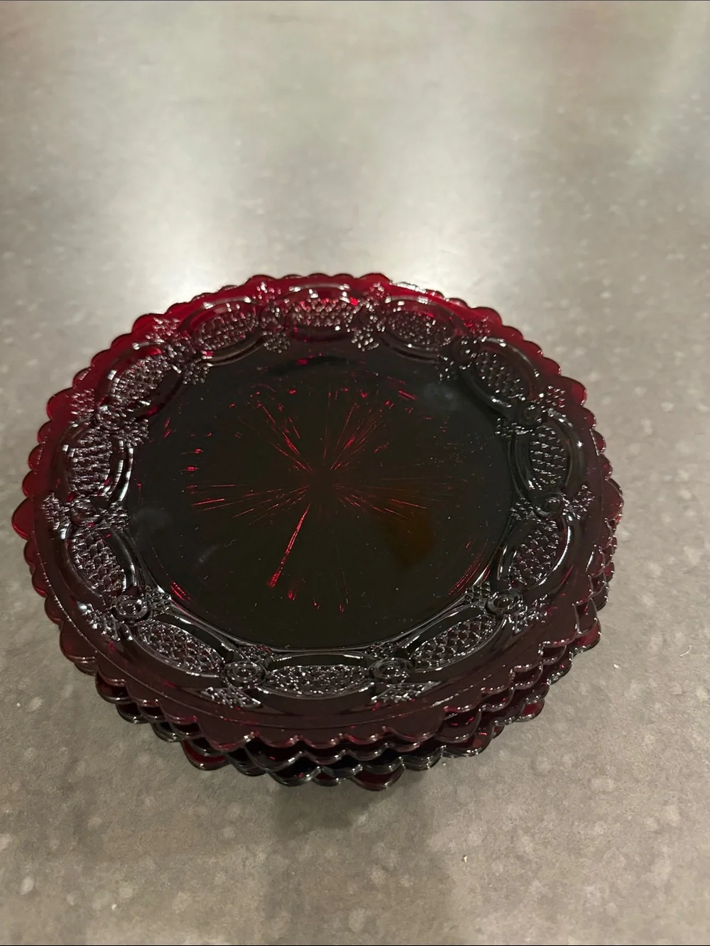 Avon Cape Cod Vintage Deep Ruby Glass Dessert Plates - Set of 4
